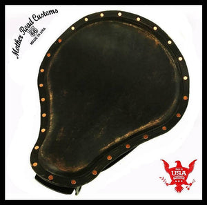 2004-2006 Harley Sportster Spring Solo Black Distressed Copper Rivets Leather bc - Mother Road Customs