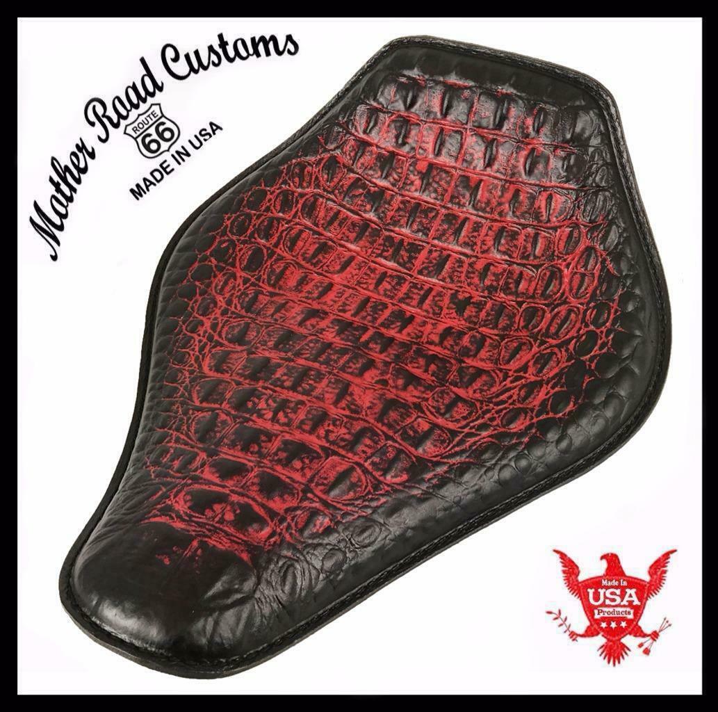 Spring Seat Chopper Bobber Harley Sportster 11x14 AntRe Gator Snub Nose Leather - Mother Road Customs