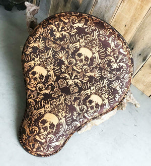 Spring Leather Seat Chopper Sportster Harley 12x13 Scroll Skull Engraved Tooled - Mother Road Customs