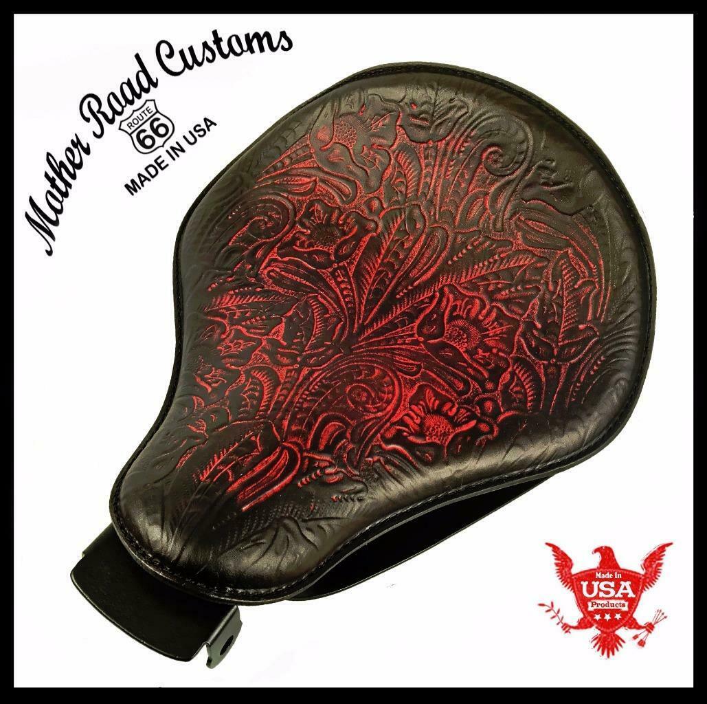 2004-2006 Harley Sportster Spring Solo Seat Mount Kit Ant Red Tooled Leather bcs - Mother Road Customs