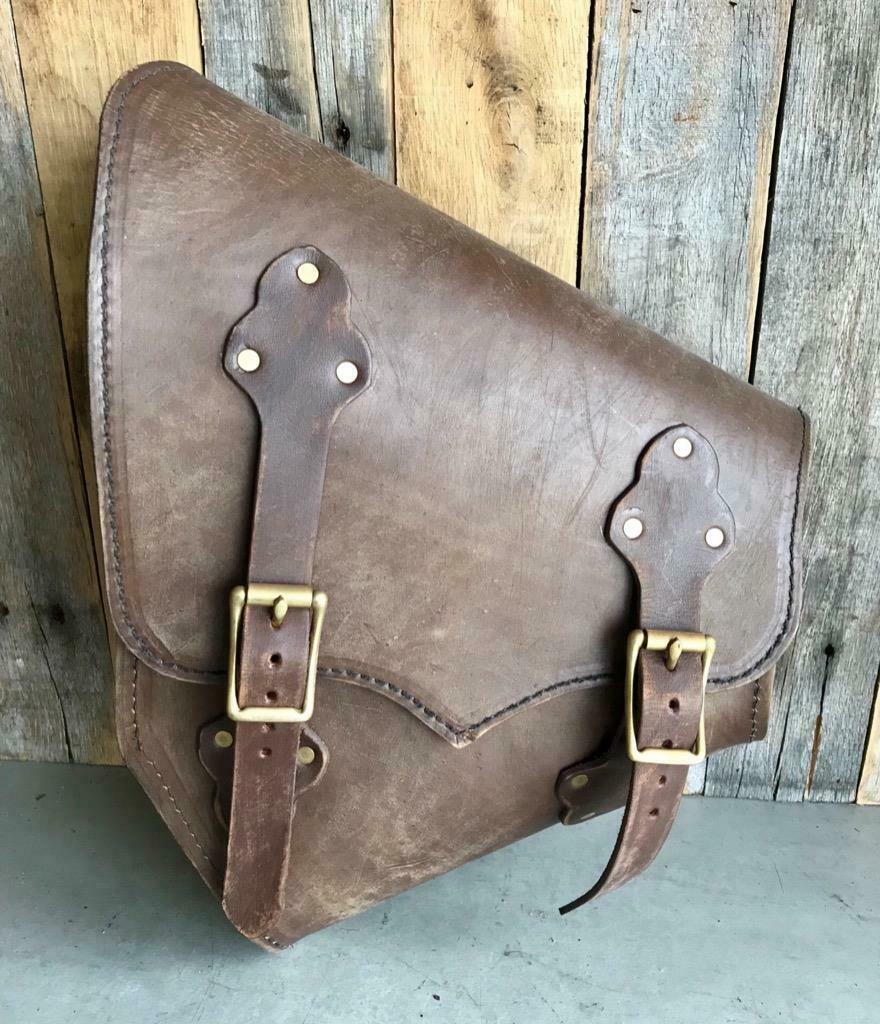 Saddle Bag 2000-2020 Harley Softail & Hardtail Chopper Motorcycle DrkBrn Leather - Mother Road Customs