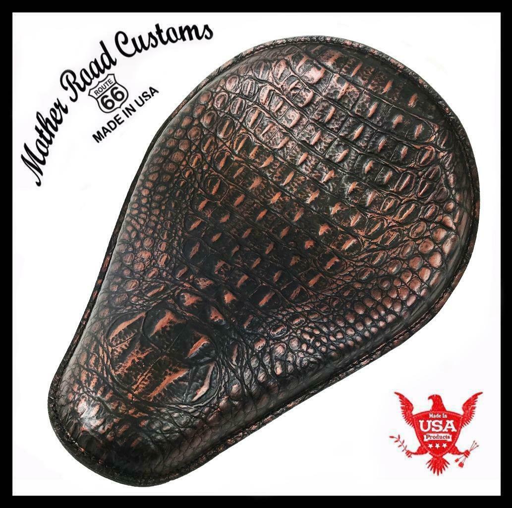 11x14" Copper Black Alligator Spring Solo Seat Chopper Bobber Harley Sportster - Mother Road Customs