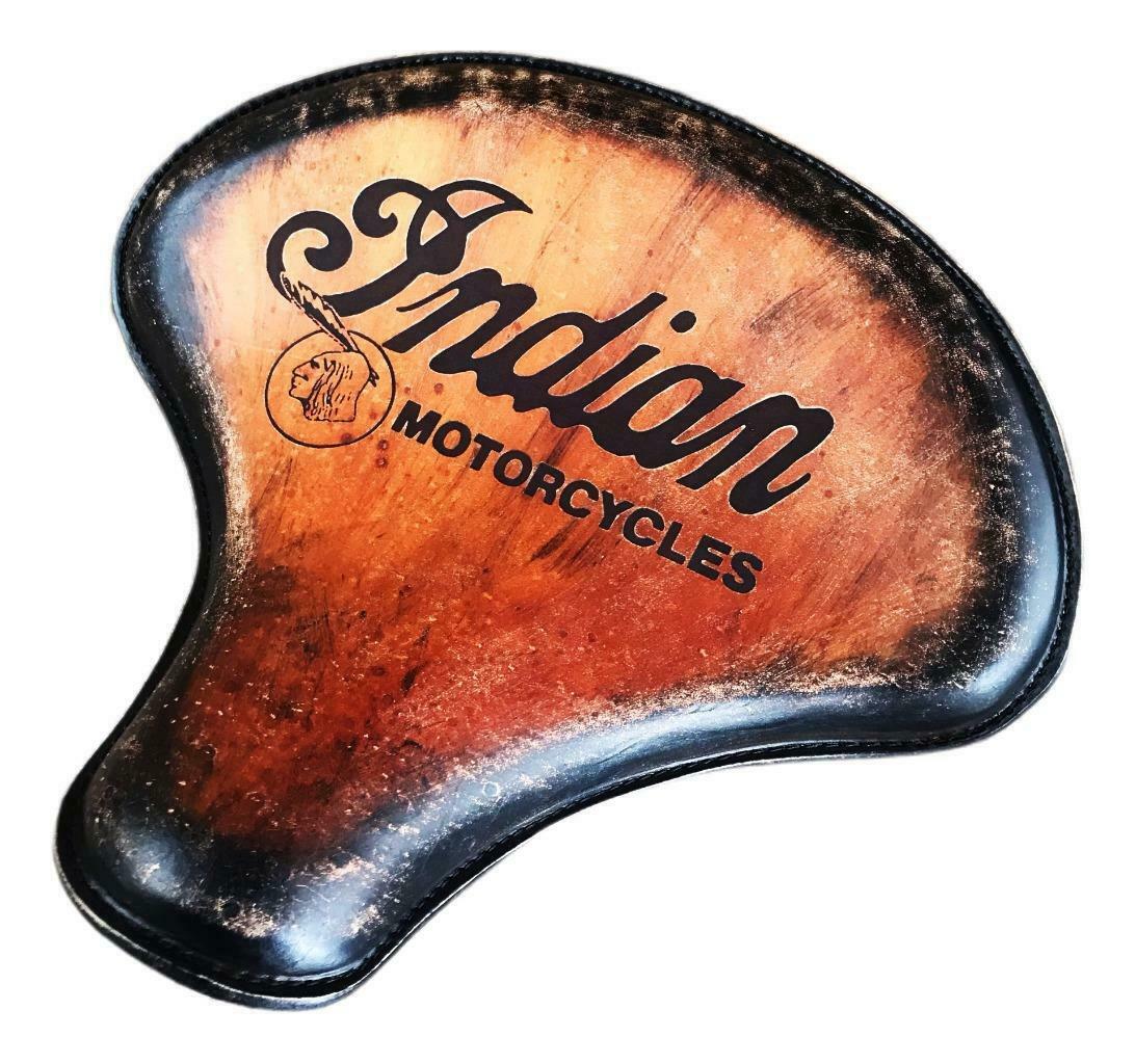 Spring Solo Tractor Seat Brn D Indian Tooled Leather Bobber Indian Scout Chopper - Mother Road Customs
