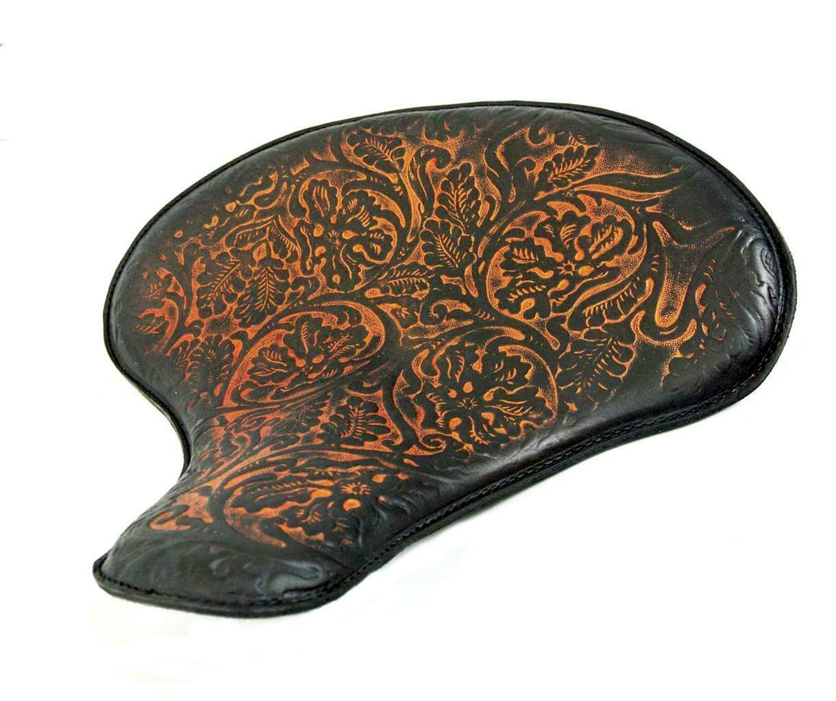 15x14" Brn Oak  Leather Spring Solo Tractor Seat Chopper Bobber Harley Sportster - Mother Road Customs