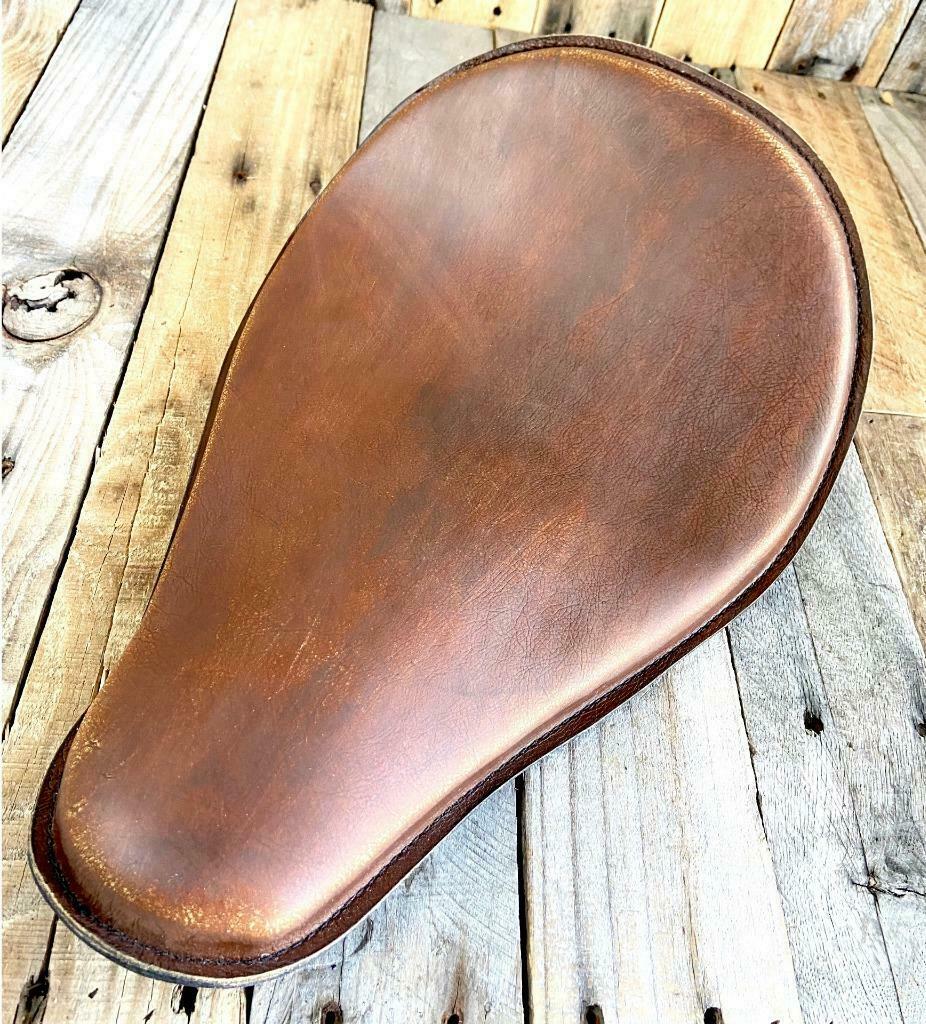 Spring Solo Seat Chopper Bobber Harley Softail 11x16 Soft Brn Distressed Leather