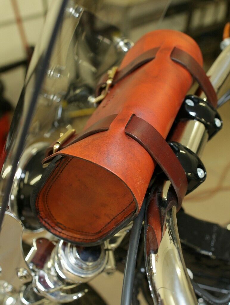 Tool Roll Bag Saddle Harley Chopper Bobber Motorcycle Brown Distressed  Leather