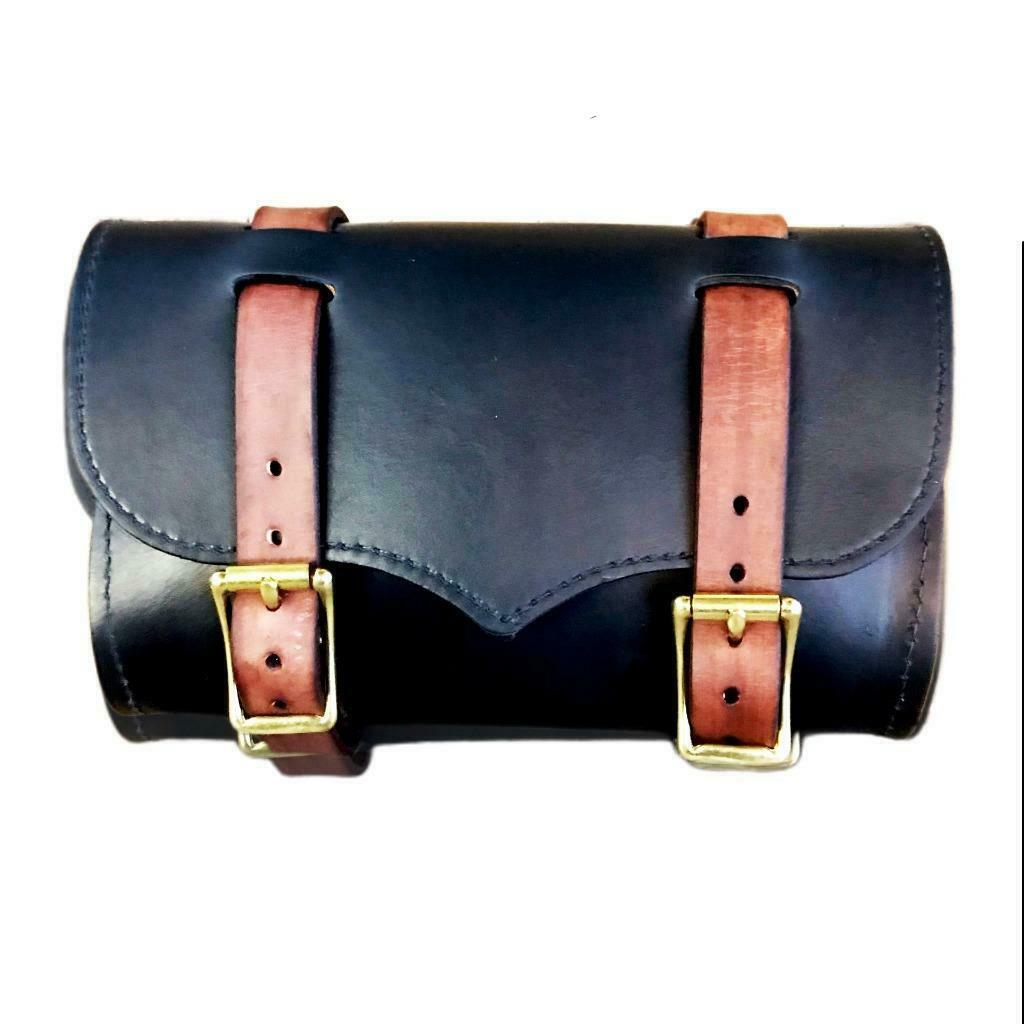 Tool Roll Bag Saddle Chopper Bobber Harley Motorcycle Indian Black & Tan Leather - Mother Road Customs