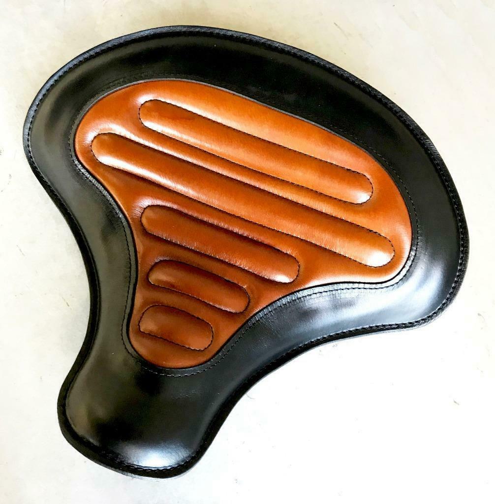 Spring Seat Harley Softail Indian Scout Bobber Chopper 15x14" Black Tan Tube