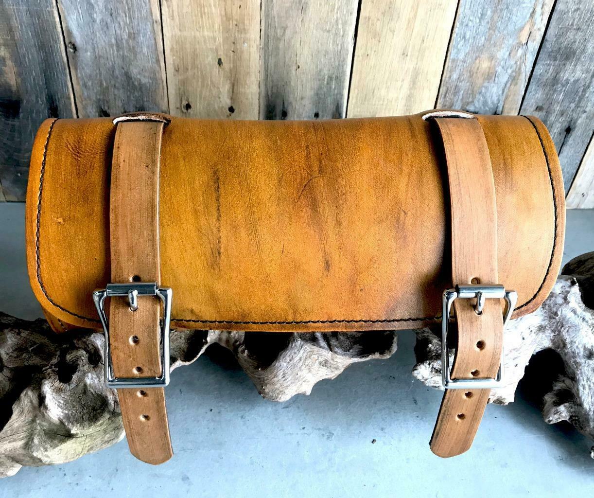 Tool Roll Harley Sportster Softail Chopper Bobber Hardtail Ant Tan Leather MRC - Mother Road Customs