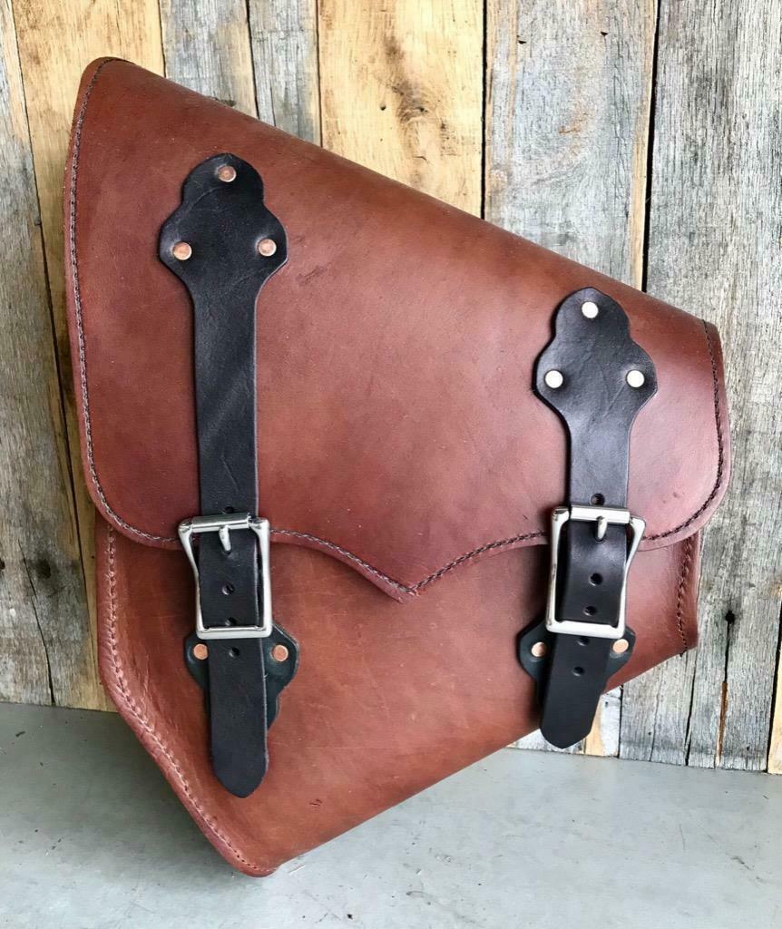 2000-2020 Harley Saddle Bag Chopper Bobber & Hardtail Motorcycle Brown Leather - Mother Road Customs