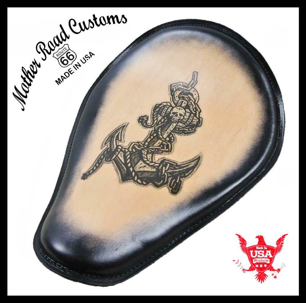 Spring Solo Seat Chopper Harley Sportster Pirate Anchor Tattoo Blk Frame USA