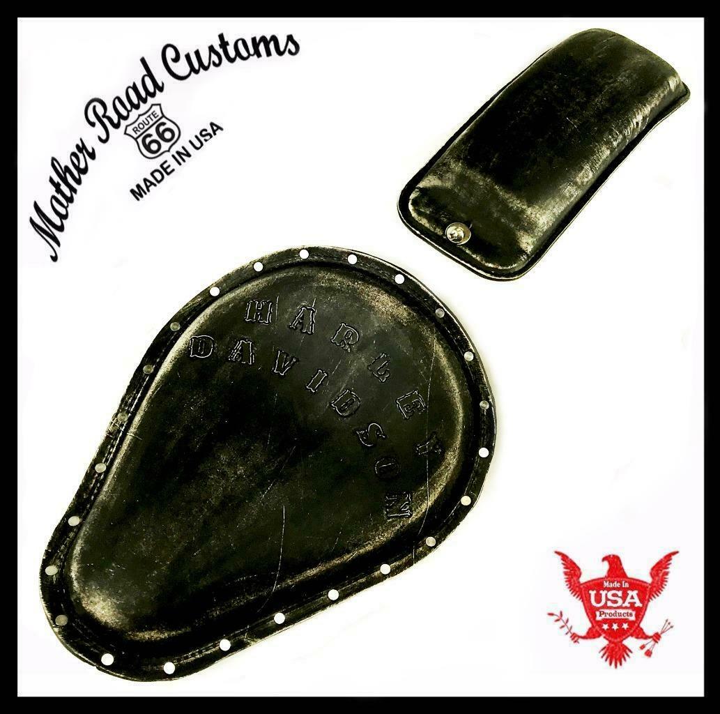 Spring Solo Seat Sportster Harley Tooled Blk Dist Rivets Pad Chopper Bobber Dyna