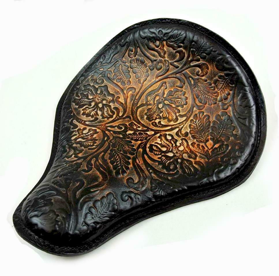 Spring Solo Seat Chopper Sportster Harley Chopper 12x13" Oak Leaf Leather 48