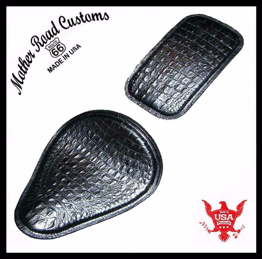 Spring Seat P-Pad Harley Sportster Chopper Bobber Honda Black Alligator Leather