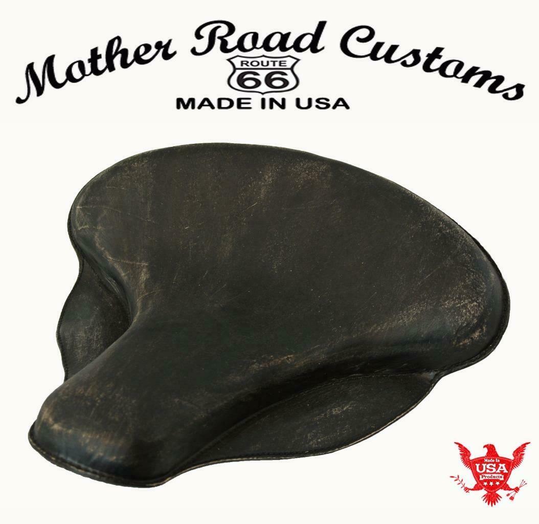 Spring Solo Tractor Seat Harley Touring Indian Chief 17x16" Black Distres Veg - Mother Road Customs