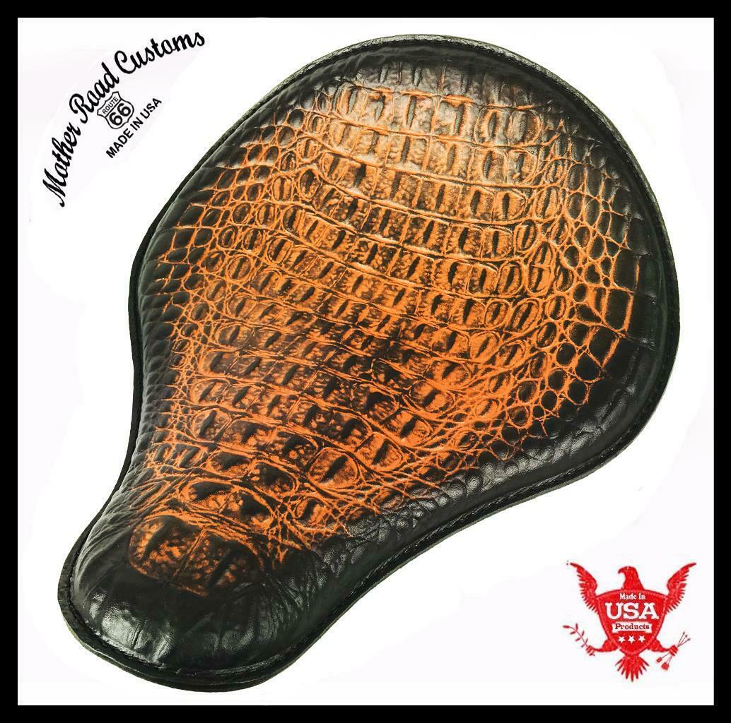 Spring Solo Seat Chopper Harley Sportster Dyna 13x15" Antique Brown Alligator