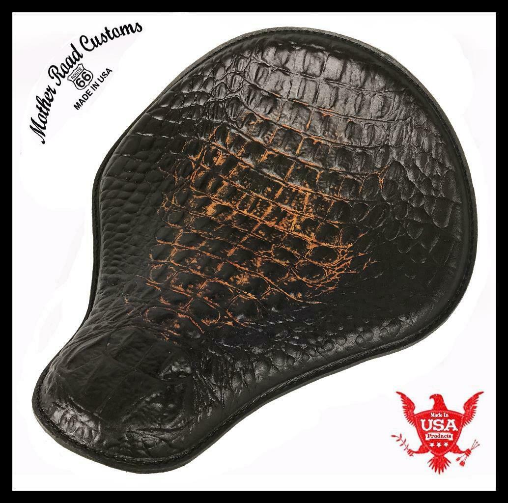 Spring Solo Seat Chopper Harley Sportster 13x15" Almost Black Alligator