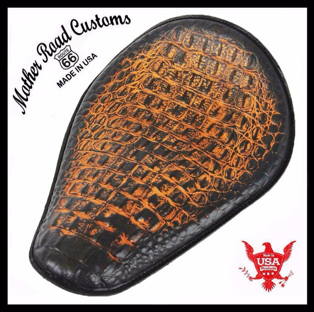 Spring Solo Seat Chopper Harley Sportster Bobber 11x14 Antique Brown Alligator