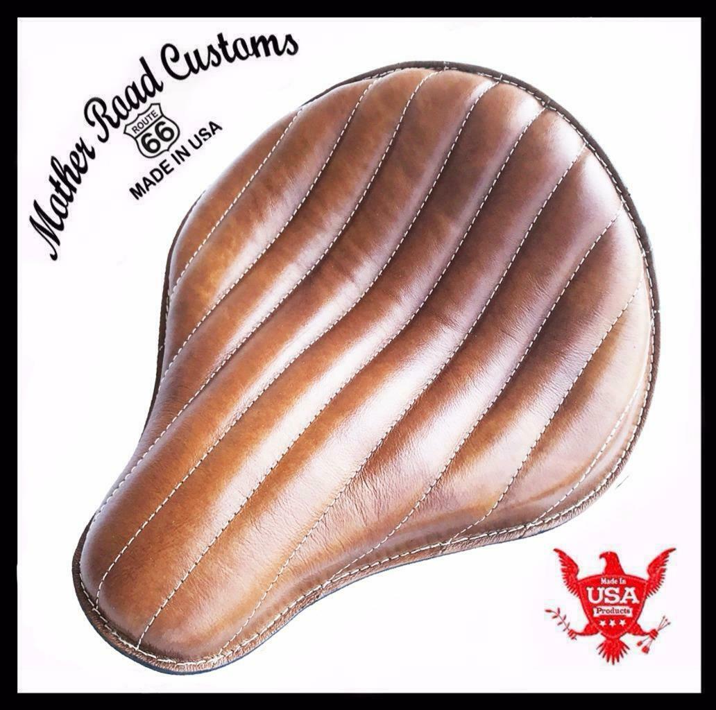 Seat Chopper Harley Sportster Bobber Bates 12x13" Desert Tan Tuck Roll Brown - Mother Road Customs