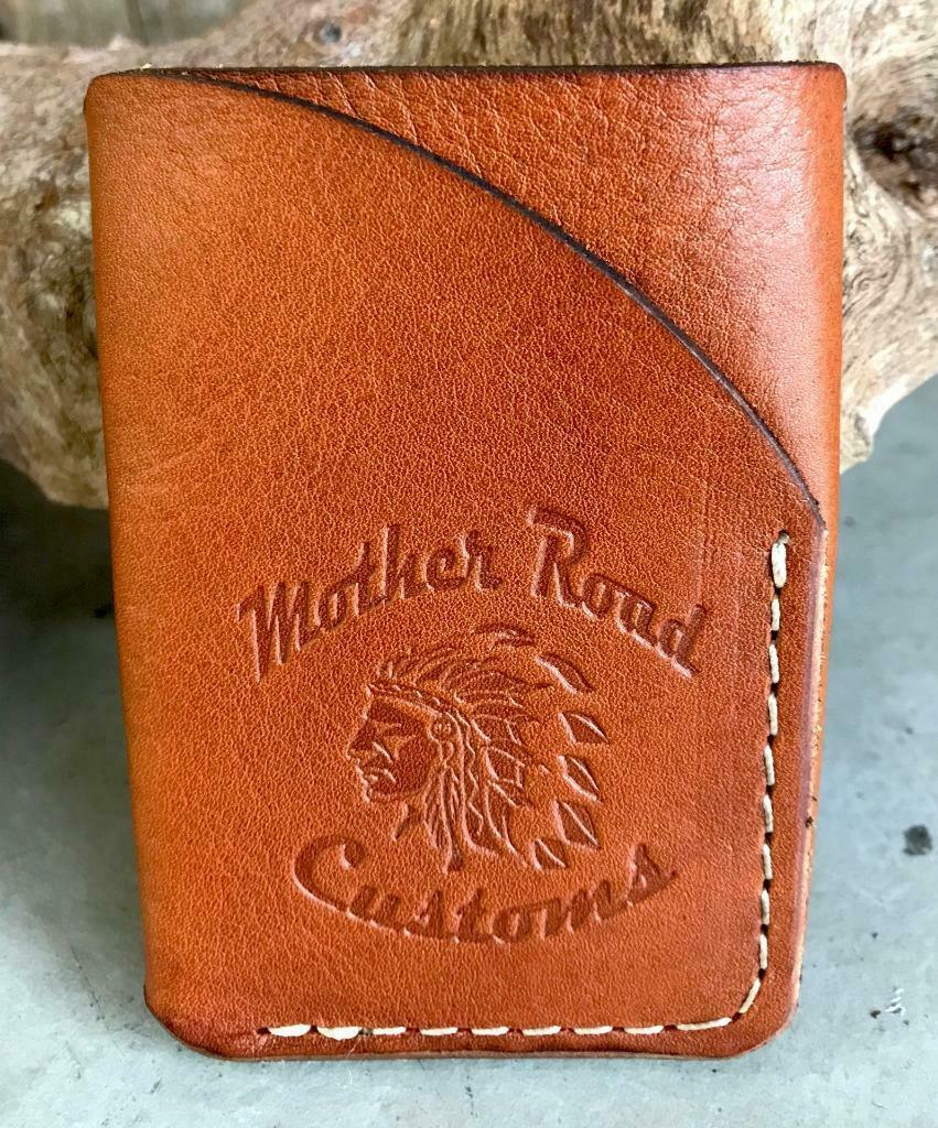 4 Banger Minimalist Men's Women's Tan Tooled Sepichi Veg Tan Leather Wallet - Mother Road Customs