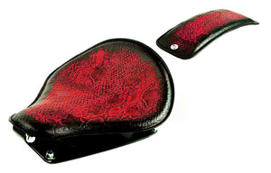 1982-2003 Harley Sportster Seat Ant Red Snake Leather Conversion Kit & P-pad bcs - Mother Road Customs
