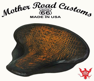 Spring Solo Tractor Seat Harley Touring Indian Chief 17x16" Ant Brn Alligator - Mother Road Customs