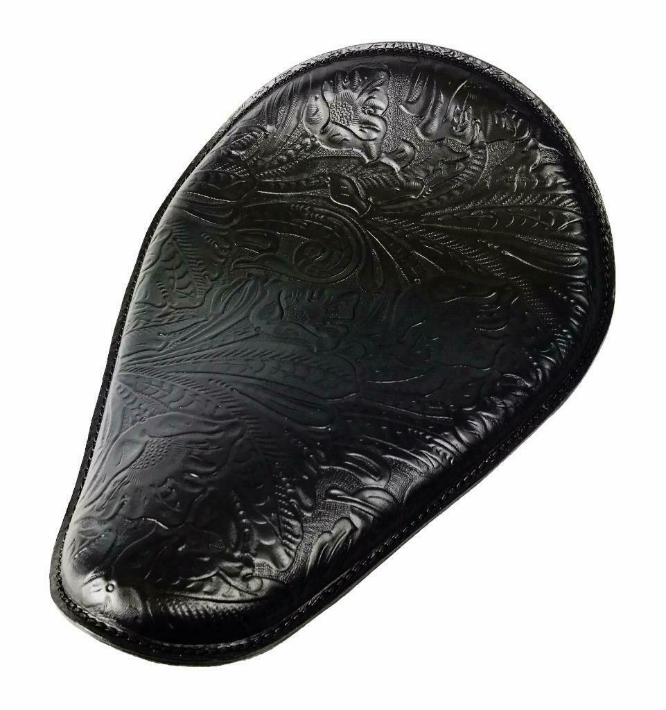 Harley Sportster Chopper Bobber Honda Yamaha Seat 11x14 Black Tooled Leather - Mother Road Customs