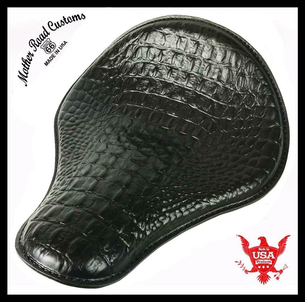 Spring Seat Chopper Harley Sportster 12x13" Black Alligator Leather Dyna Bobber