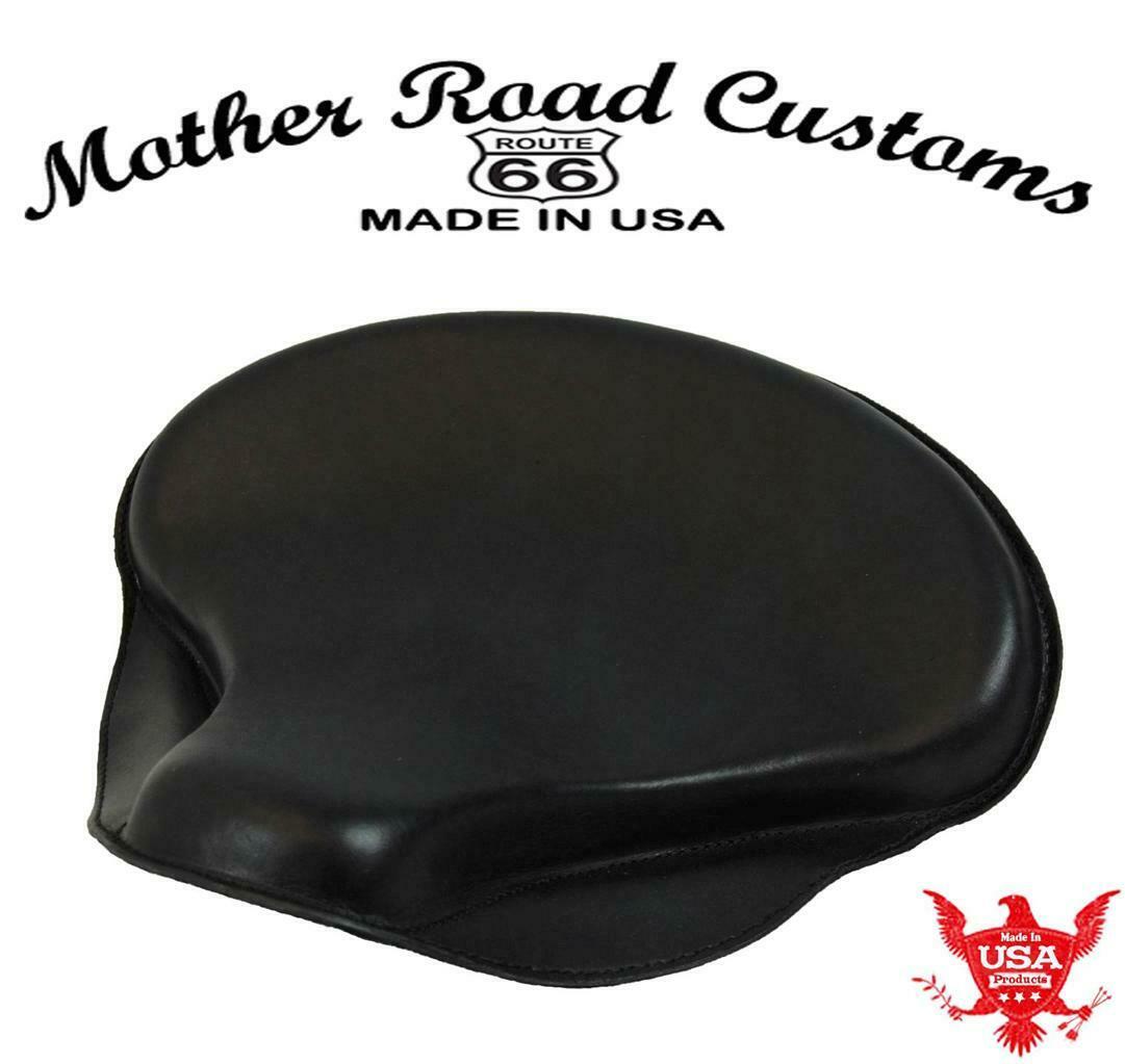 15x14" Black Leather Spring Solo Tractor Seat Chopper Bobber Harley Sportster - Mother Road Customs