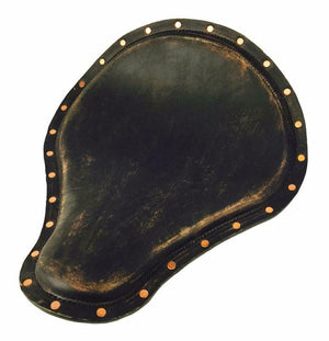 Harley Chopper Sportster Spring Solo Seat Black Dist Leather Copper Rivets MRC - Mother Road Customs