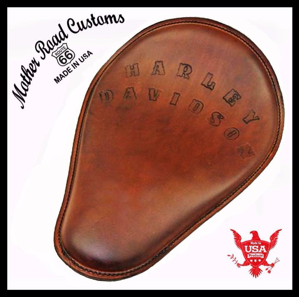 Seat Spring Solo Chopper Harley Davidson Sportster Brown Hand Tooled Leather - Mother Road Customs