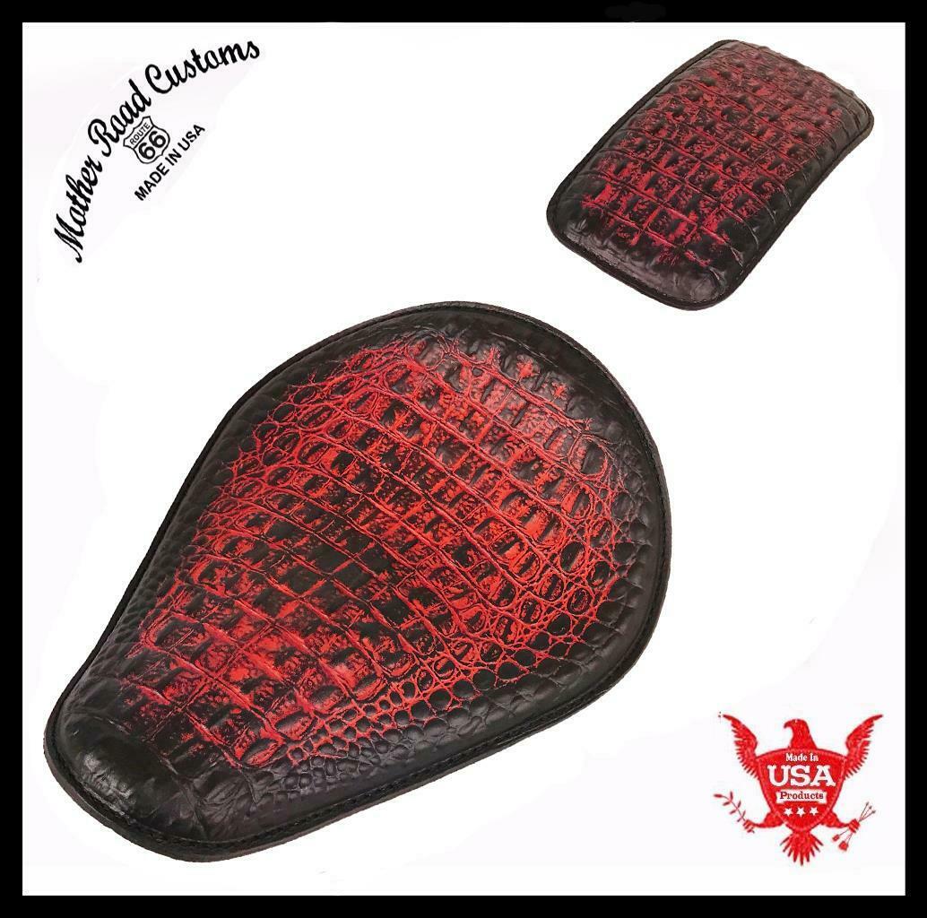 10x13 AntRed Alligator Leather Spring Seat P-Pad Harley Sportster Chopper Bobber - Mother Road Customs