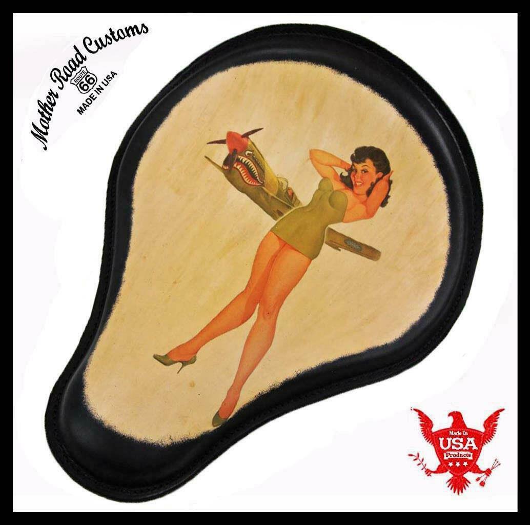 Spring Solo Seat Chopper Harley Sportster  12x13" Bomber  PinUpTattoo Blk Frame
