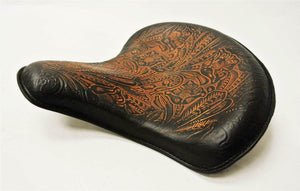 2017-2020 Triumph Bobber 15x14" Ant Brown Tooled Leather Solo Tractor Seat - Mother Road Customs
