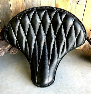 Spring Solo Tractor Seat Chopper Scout Bobber Harley 15x14 Black Diamond Leather - Mother Road Customs