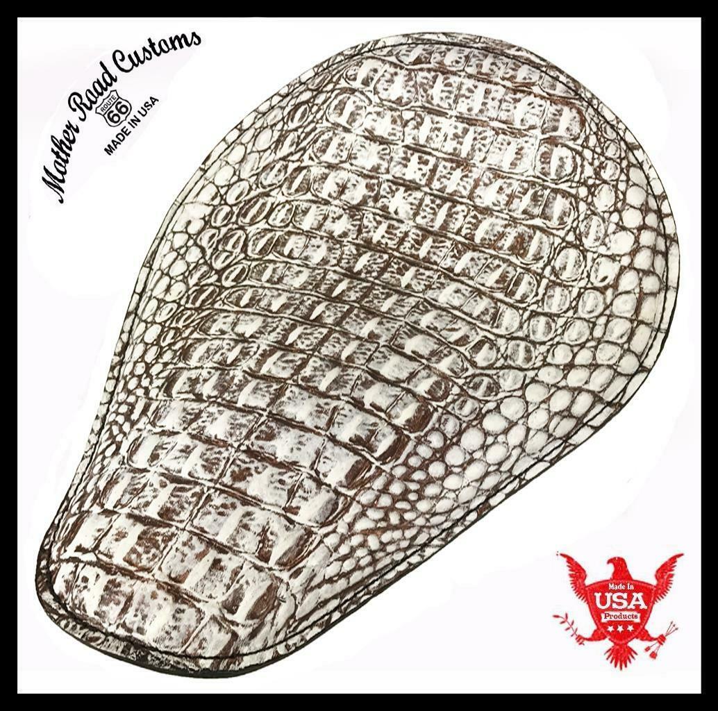 Seat Chopper Bobber Harley Sportster 10x13 Antique White Alligator Honda Yamaha - Mother Road Customs