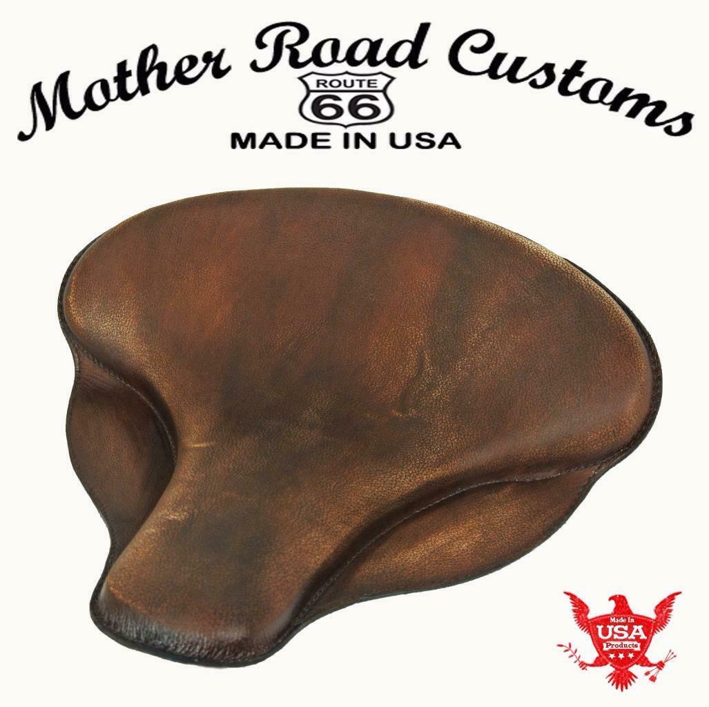 Spring Solo Tractor Seat Harley Touring Indian Chief 17x16" Soft Brown Distres - Mother Road Customs