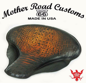 17x16" Spring Solo Tractor Seat Harley Touring Indian Chief Ant Brown Alligator - Mother Road Customs