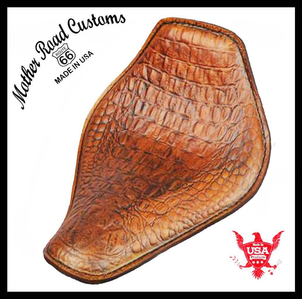 Spring Solo Seat Chopper Harley Sportster 10x13 Snub Nose Tobacco Brn Alligator
